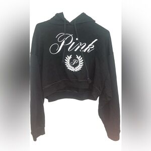 Victoria's Secret Black Cropped Sweatshirt with White Logo